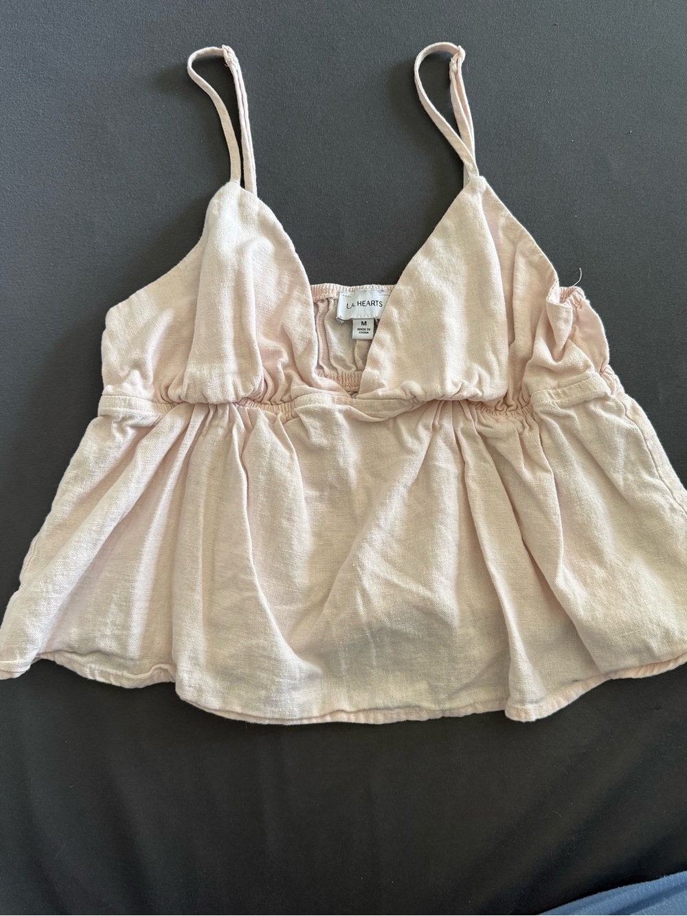 L.A. Hearts Blush Pink Linen Blend Babydoll Cami Top Medium